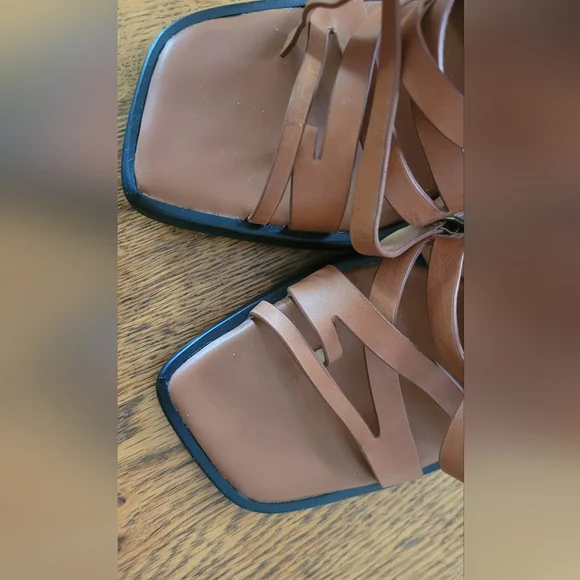 Jeffrey Campbell "Impulsive" Tan Strappy Heels With Bronze Metal Heel - Picture 6 of 8